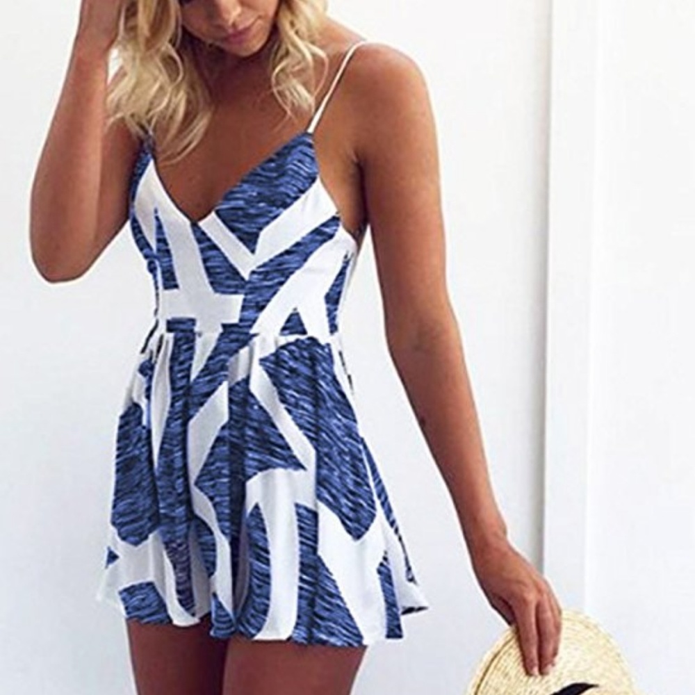 Spaghetti Strap V Neck Romper Shorts Jumpsuit